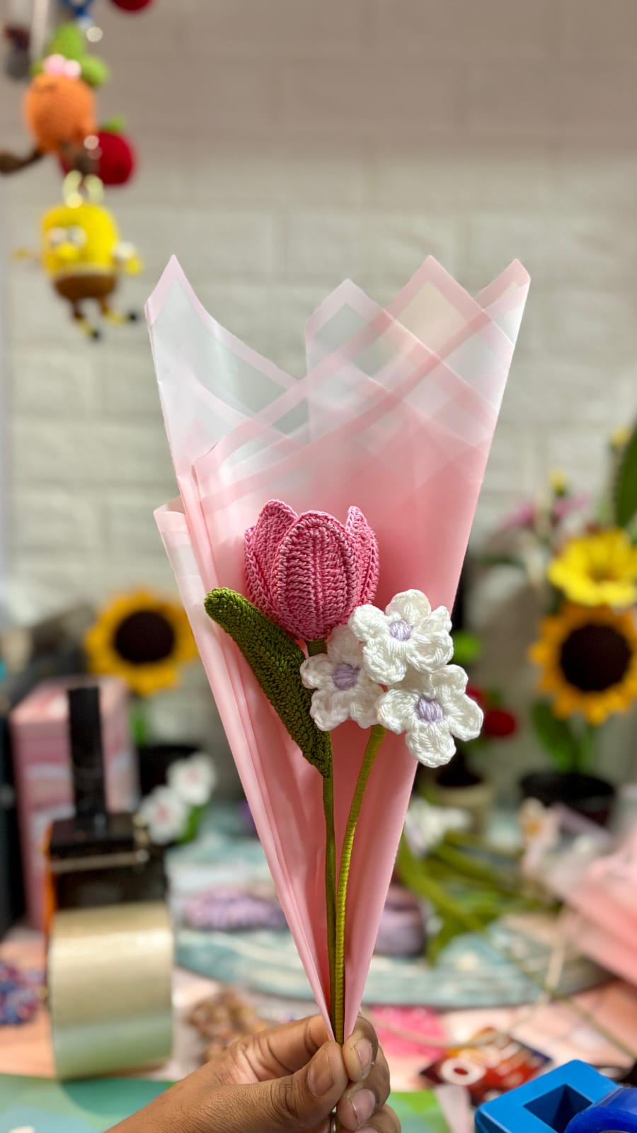 Crochet Tulip And Daisy Bouquet