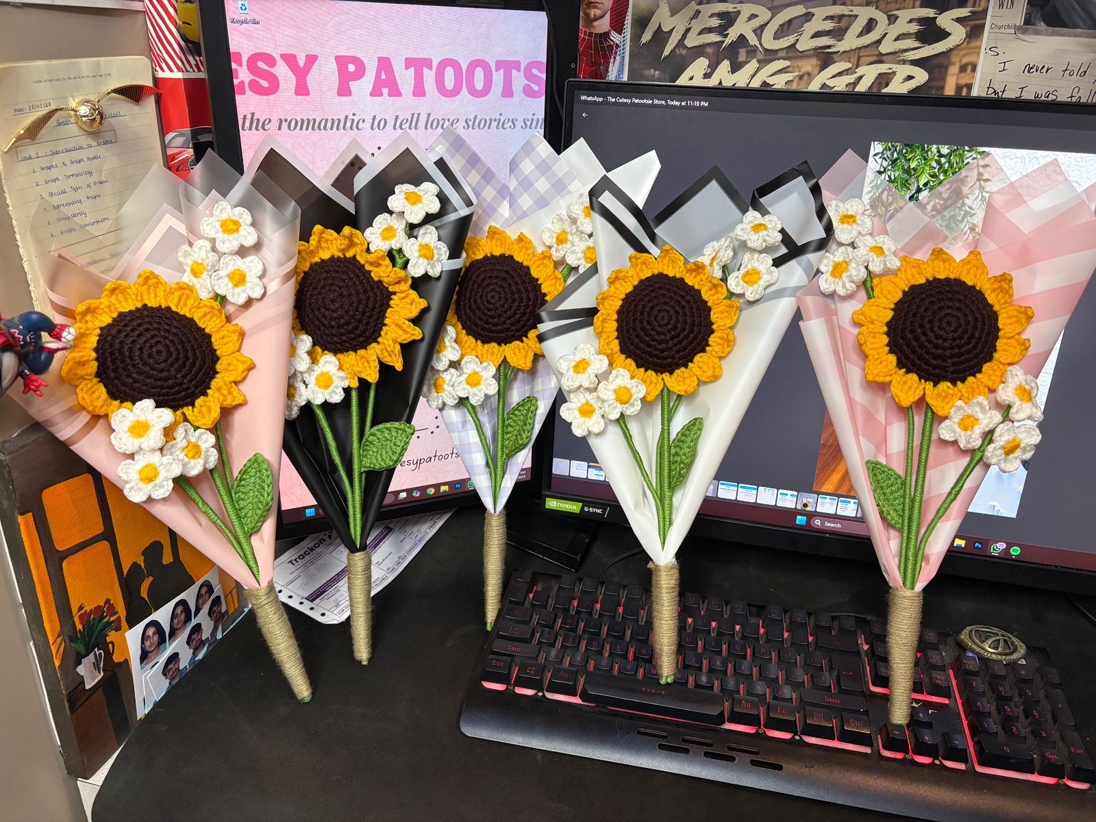 Crochet Sunflower And Daisy Flower Crochet Bouquet
