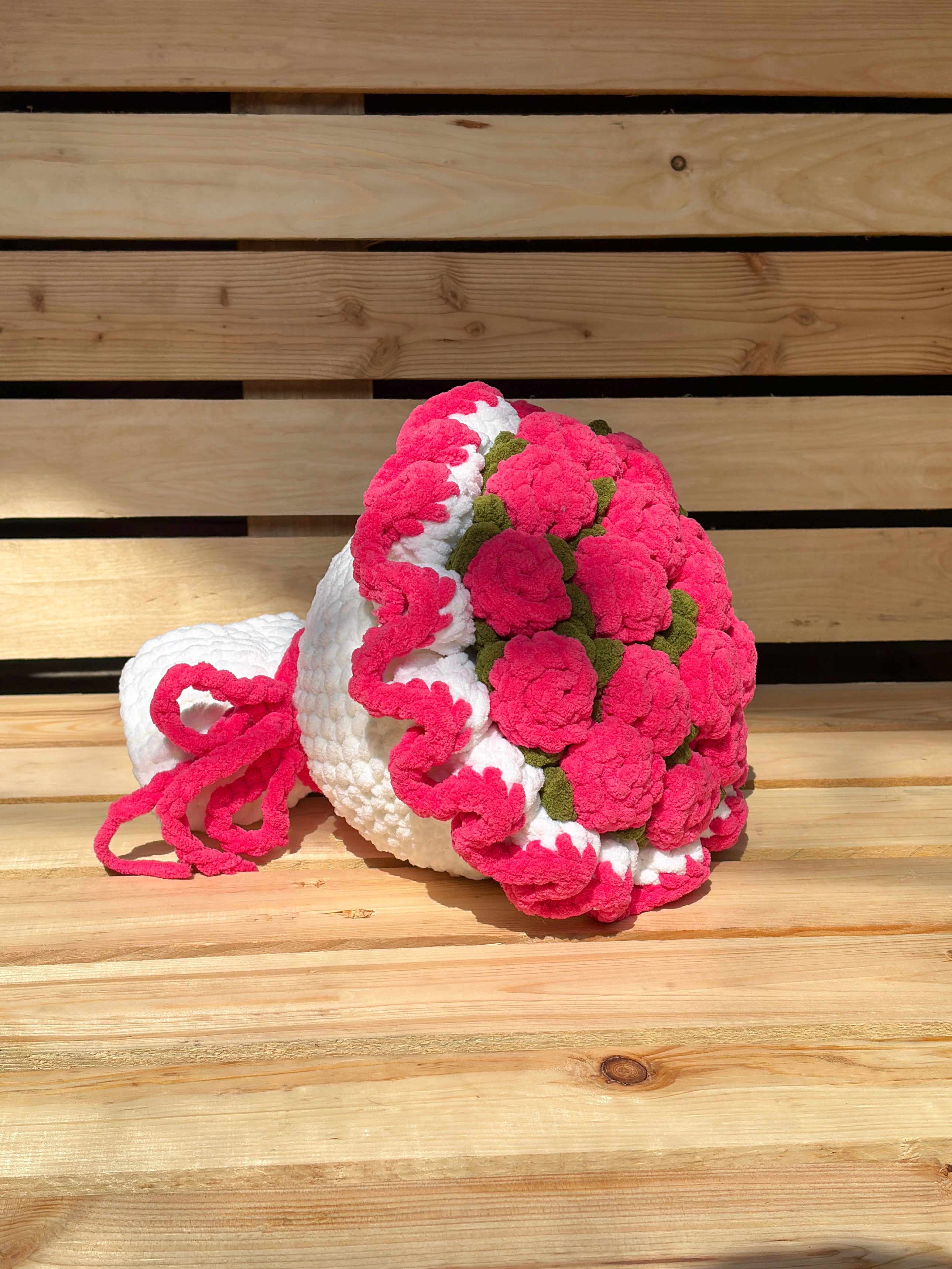 Dark Pink - White Crochet Blankie Bouquet